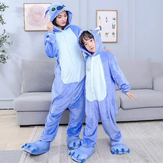 Stitch Mavi Flanel Tulum Pijama Yumuşacık Angel Tarzı Cosplay Kostüm