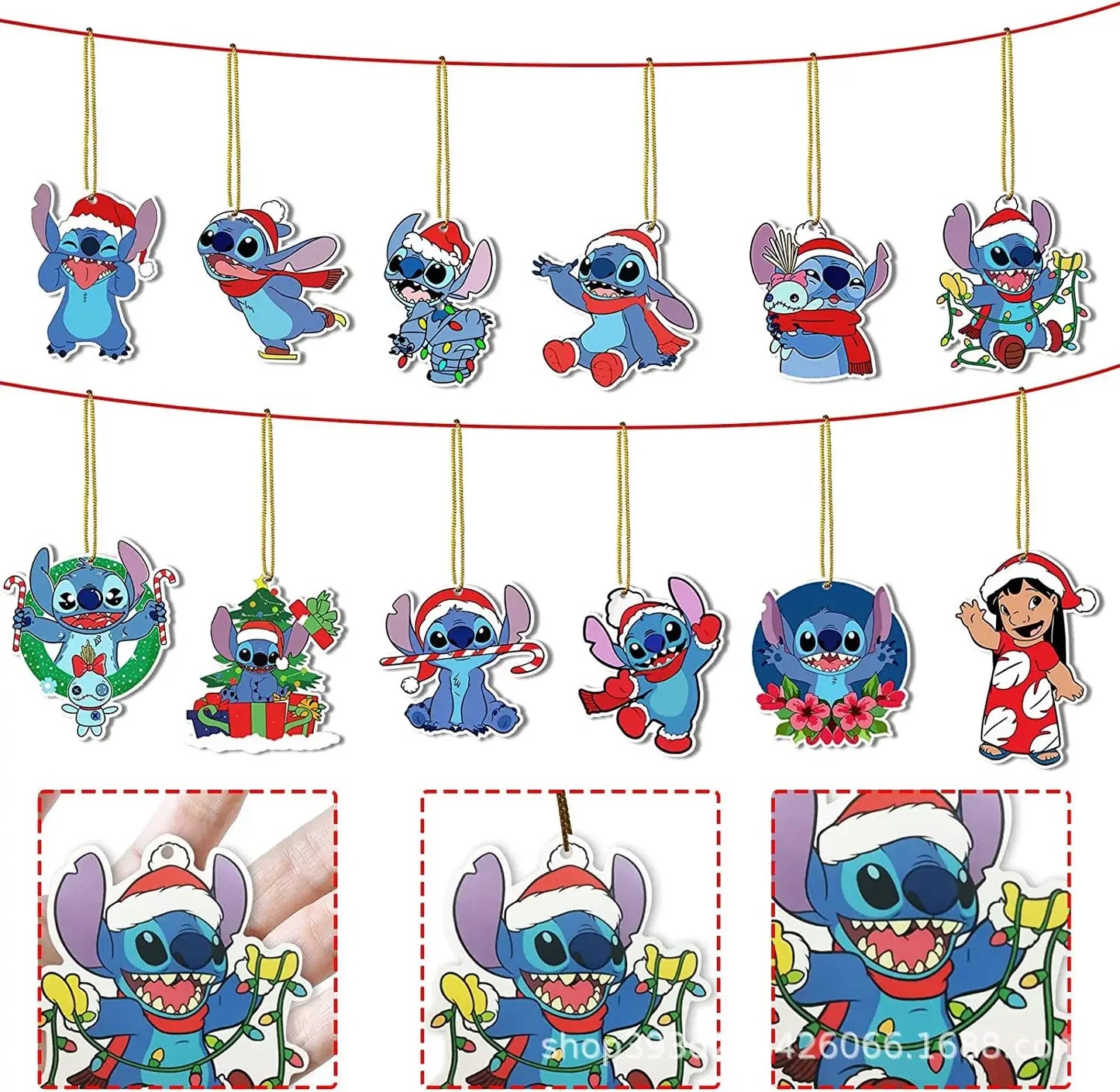 Disney Stitch 12’li Noel Süs Seti – Ağaç Süsü & Dekoratif Figür Seti