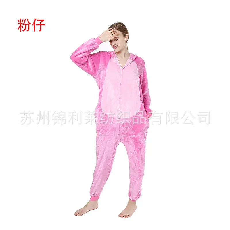 Stitch Mavi Flanel Tulum Pijama Yumuşacık Angel Tarzı Cosplay Kostüm