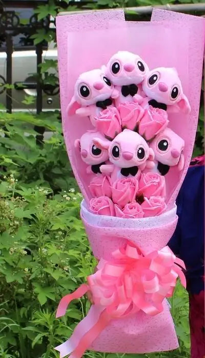 Kawaii Stitch Sabun Çiçekli Peluş Oyuncak