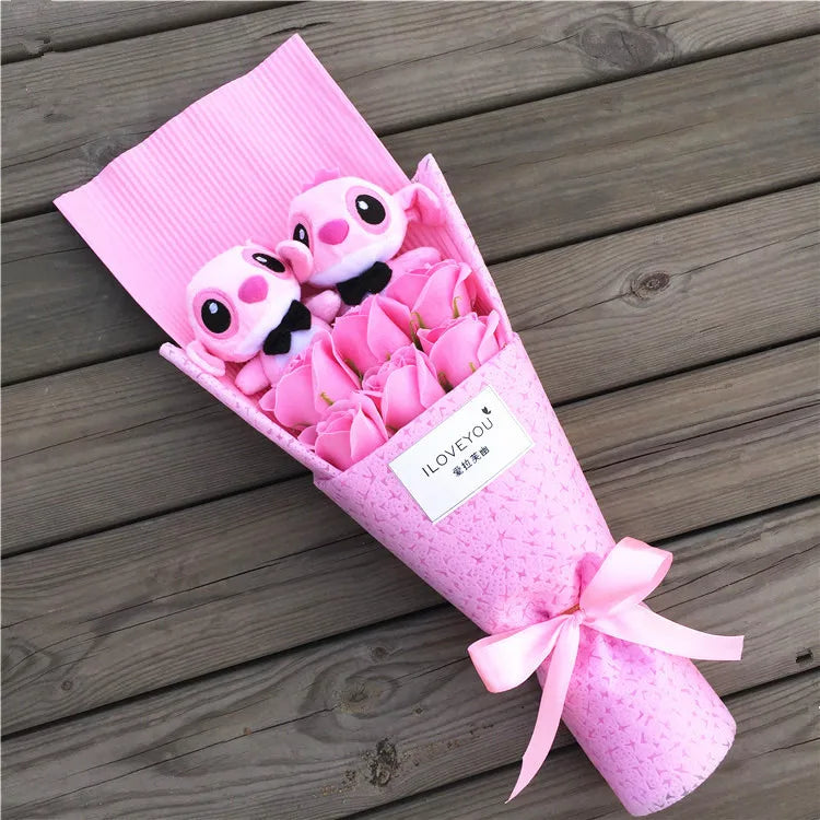 Kawaii Stitch Sabun Çiçekli Peluş Oyuncak