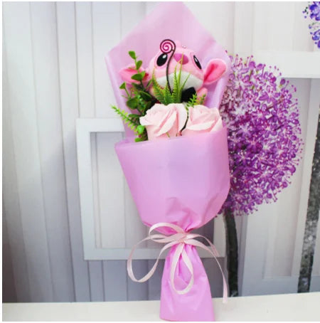 Kawaii Stitch Sabun Çiçekli Peluş Oyuncak