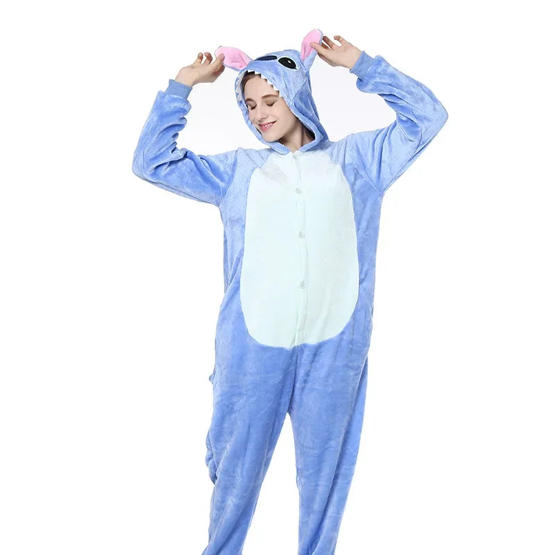 Stitch Mavi Flanel Tulum Pijama Yumuşacık Angel Tarzı Cosplay Kostüm