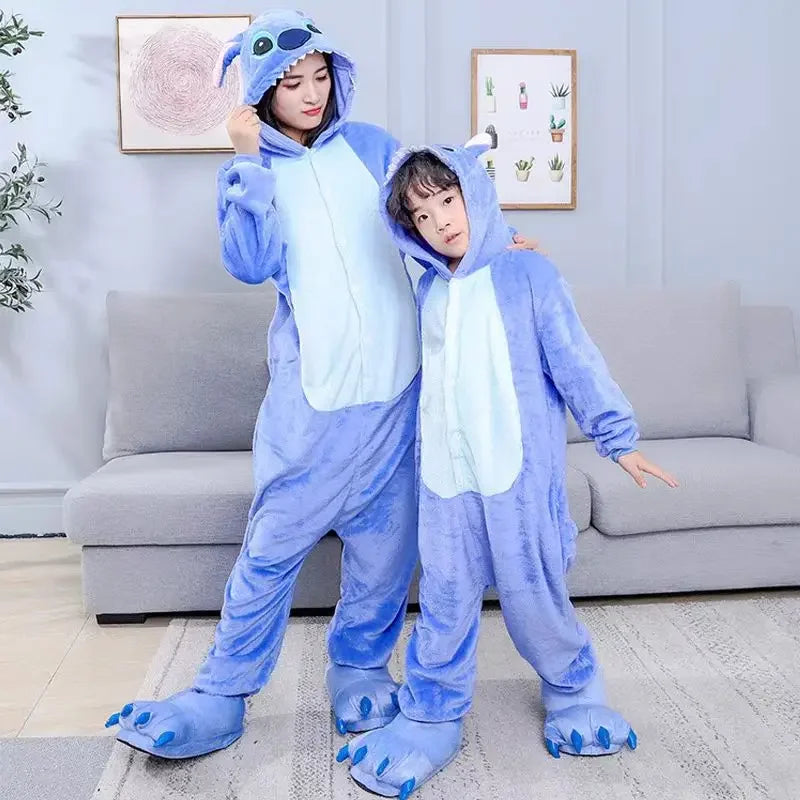 Stitch Mavi Flanel Tulum Pijama Yumuşacık Angel Tarzı Cosplay Kostüm
