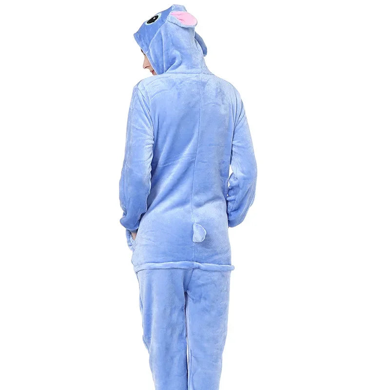 Stitch Mavi Flanel Tulum Pijama Yumuşacık Angel Tarzı Cosplay Kostüm