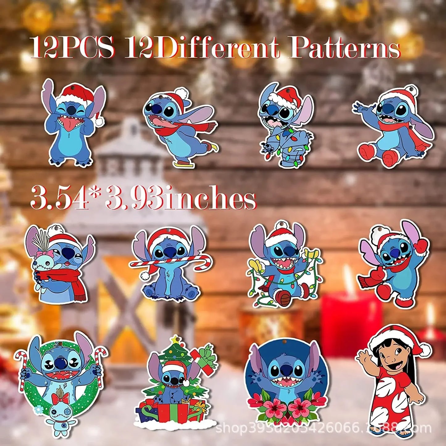 Disney Stitch 12’li Noel Süs Seti – Ağaç Süsü & Dekoratif Figür Seti